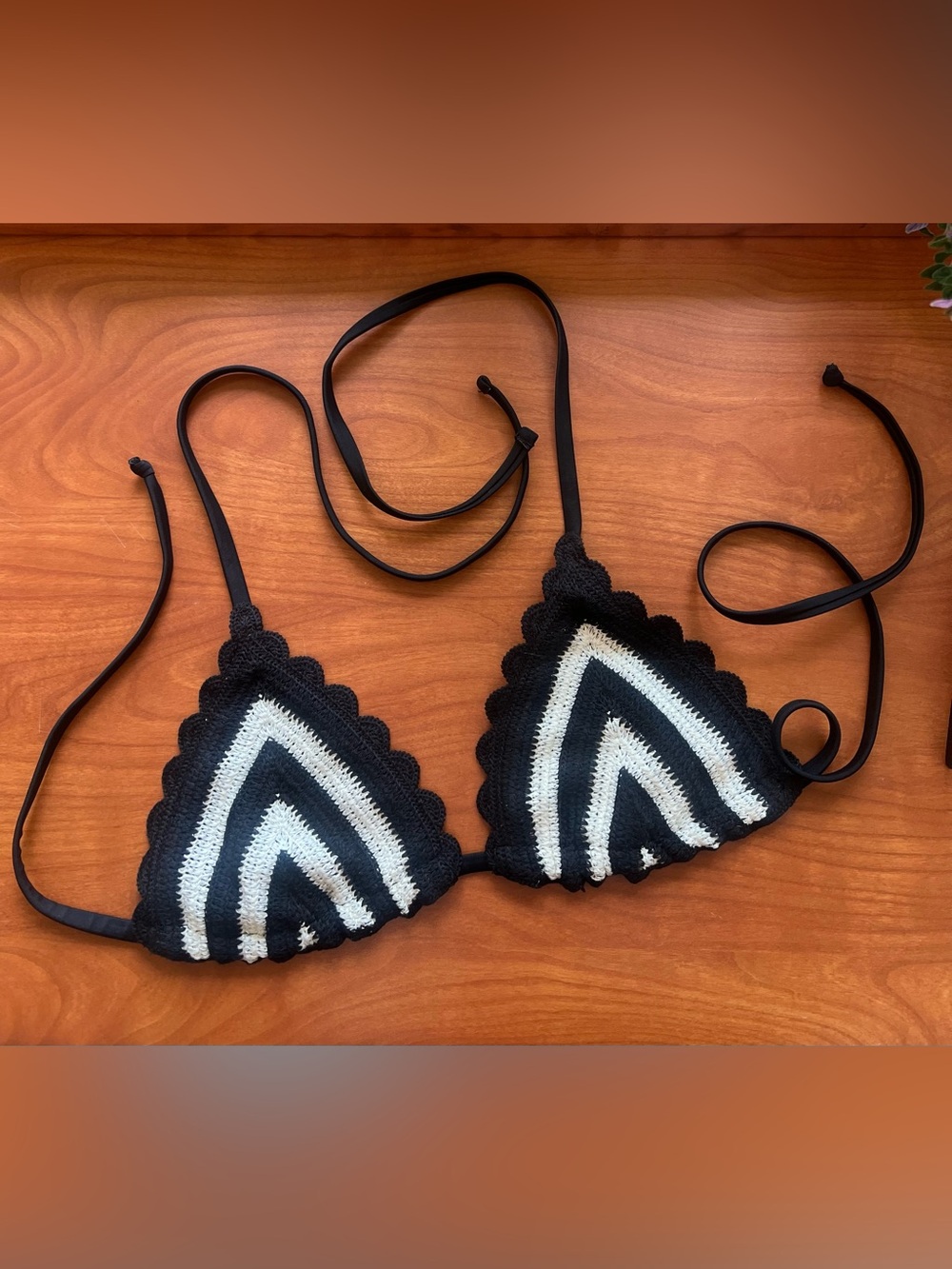 Black & White Crochet Triangle Bikini Top